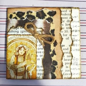 😀 HAND CRAFTED Collage art magnet 2.95 inch square. Vintage themed